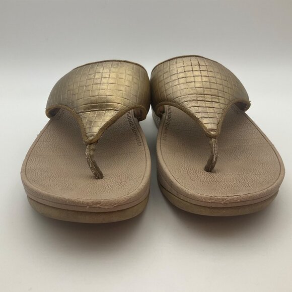 Fitflop Sz 6 Lulu Sleek Flip-Flop Thong Sandals Gold Metallic Wedge Comfort - Picture 5 of 15